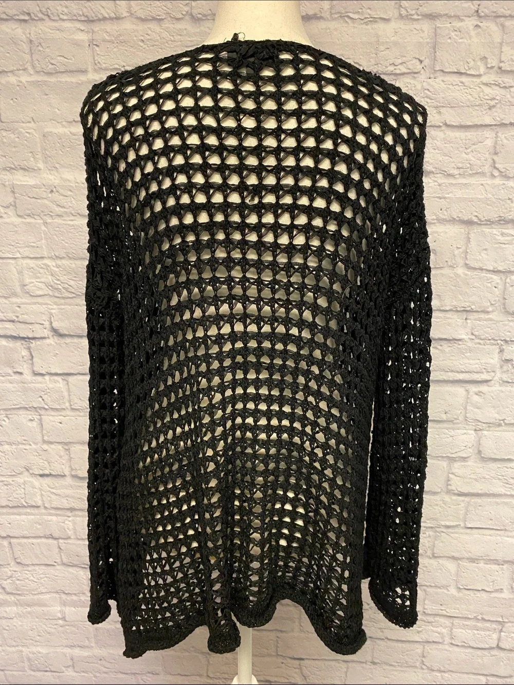 Vici Black Open-Weave Crochet Pullover Oversized Dolman Sweater Size S/M